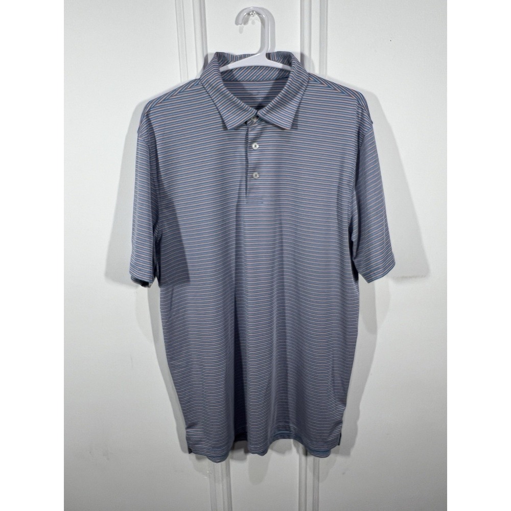 Southern Tide Mens Blue Coral Striped Golf Polo Shirt Short Sleeve Performance